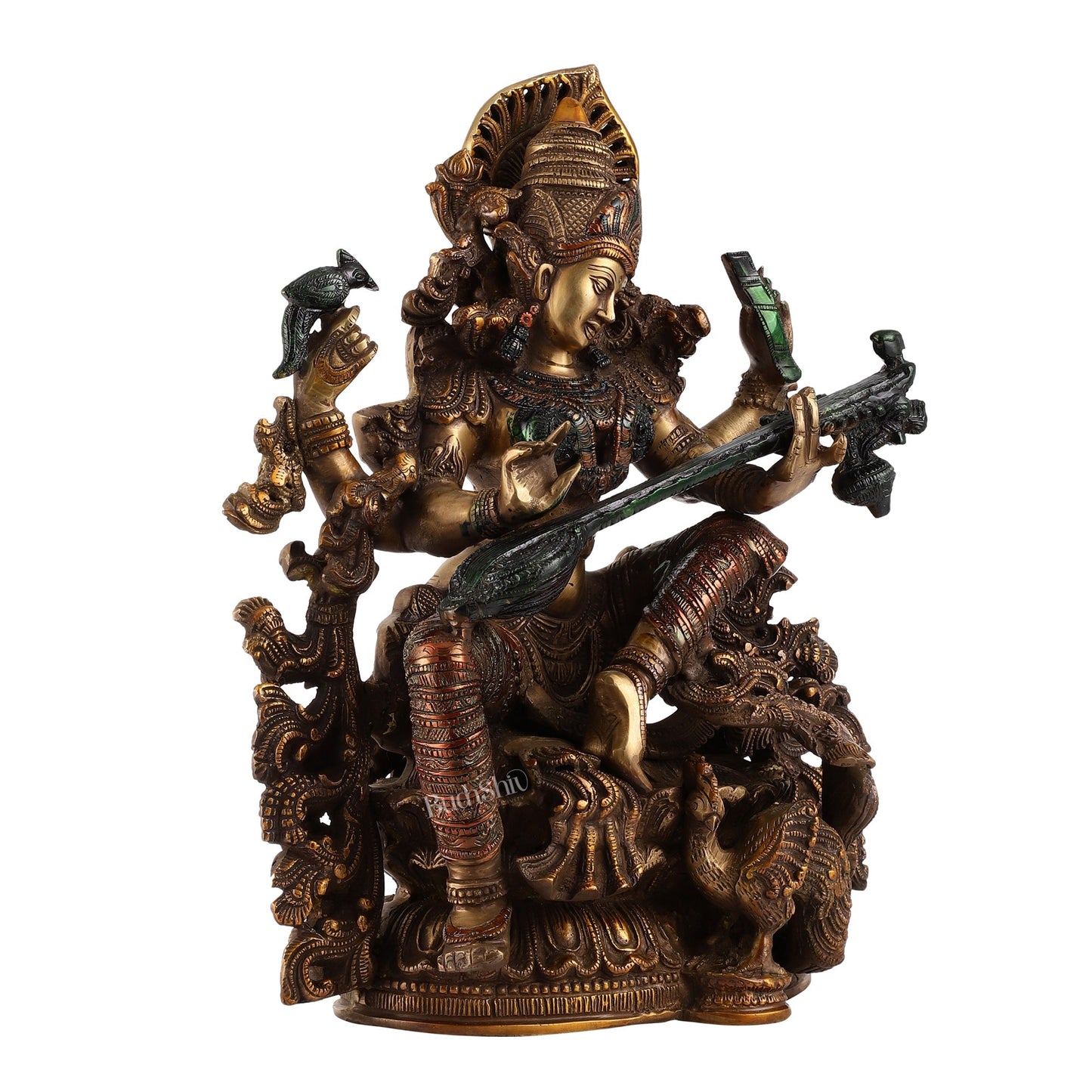 Saraswati brass idol 16 inches hand-painted