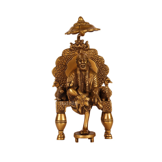 Seated Sai Baba Brass Idol | Blessing Mudra | 8" Height