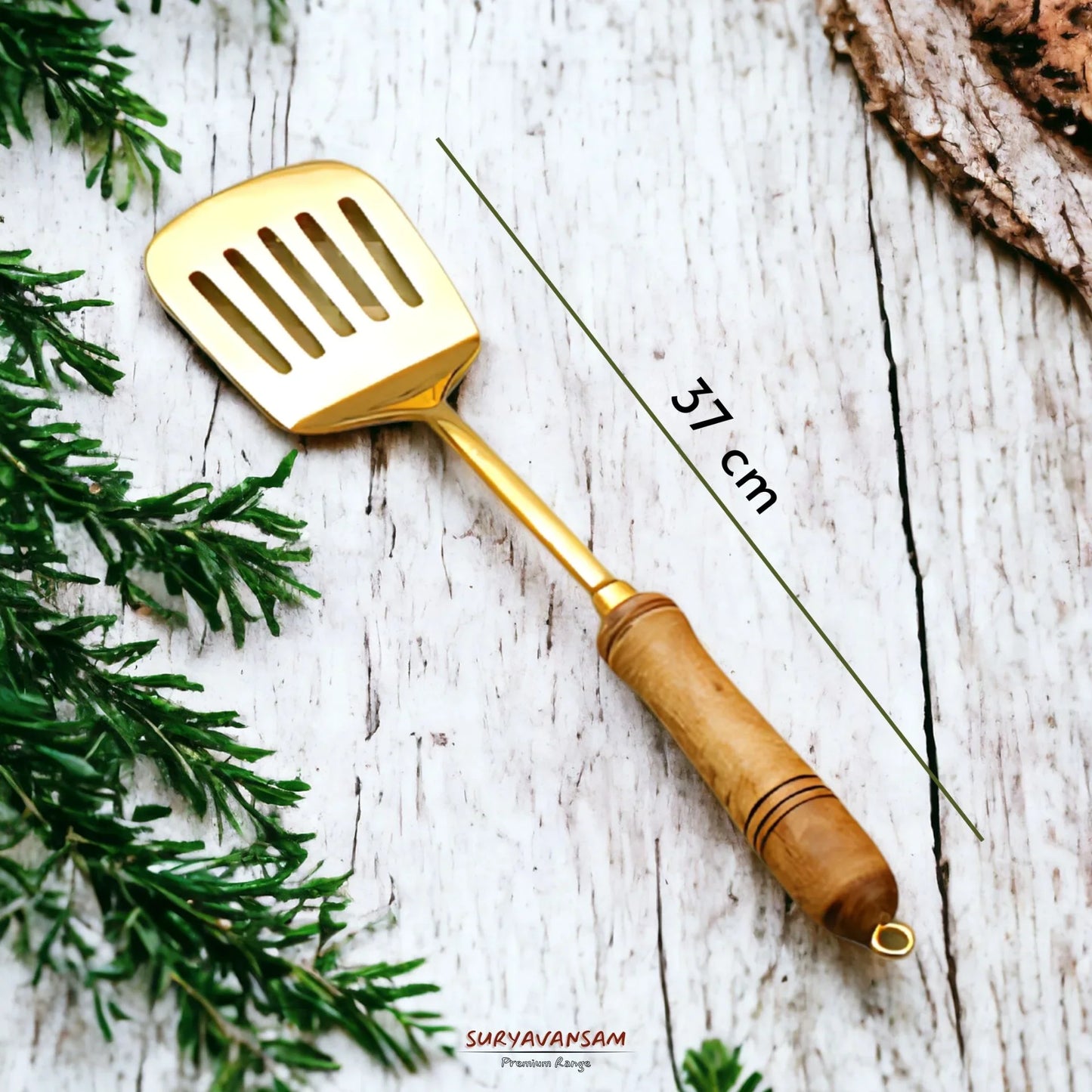 Pure Brass Ladle Set with Wooden Handles - 5 pc