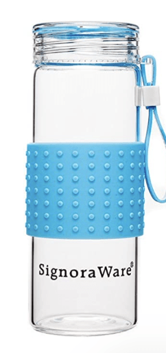 SignoraWare Aqua Mist Borosilicate Glass Water Bottle with Screw Cap | Leak Proof Transparent (420ml, Set of 1, Blue)