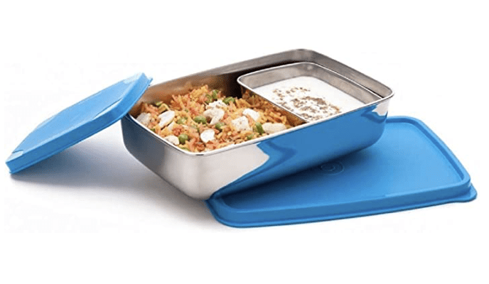 SignoraWare Stainless Steel Compact Big Steel Lunch Box (150ml+850ml Compartments with Airtight Lid, Set of 2) | (Blue)