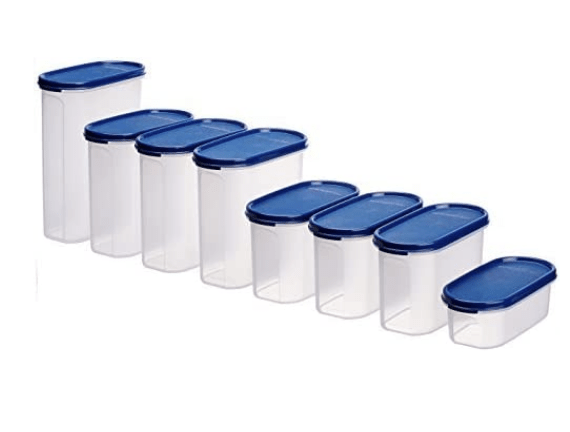 Signoraware Oval Modular Multi-Purpose Plastic Containers Set of 8 with Lid for Kitchen | Food Grade BPA Free Leak Proof (Set Contains -2.3Litersx1 | 1.7Litresx3 | 1.1 Litresx3 | 500mlx3 | Mod Blue)