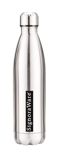 Signoraware Aace Single Walled Stainless Steel Fridge Water Bottle (Cola Silver, 1 Litre)