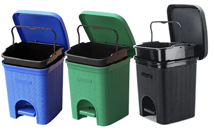Signoraware Modern Lightweight Dustbin for Home and Office 12Ltr, Combo (Green+Blue+Black)