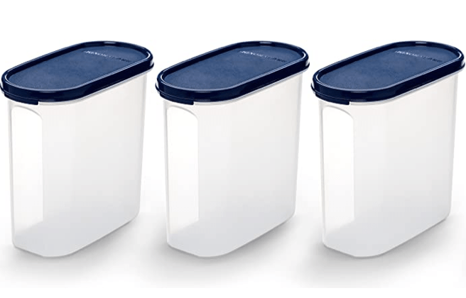 Signoraware 1.7 Litres Modular Storage Container with Lid | Food Grade Bpa-Free Plastic Jar Boxes | Freezer Microwave Safe Leak-Proof | Unbreakable Kitchen Organizers (Oval 1700ml | Set 3 Mod Blue)