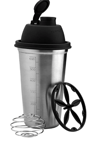 SignoraWare Shake n Shake Stainless Steel Protein Shaker Bottle for Pre-Post Workout | Water Bottle | With Blending Wheel and Whisking Wheel | Leakproof with Knob (650ml | Silver | Set 1)