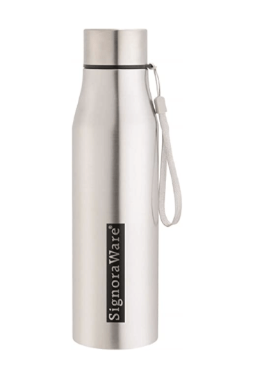 Signoraware Blaze Single Walled Stainless Steel Fridge Water Bottle, 1 Litre, Silver,Set of 1