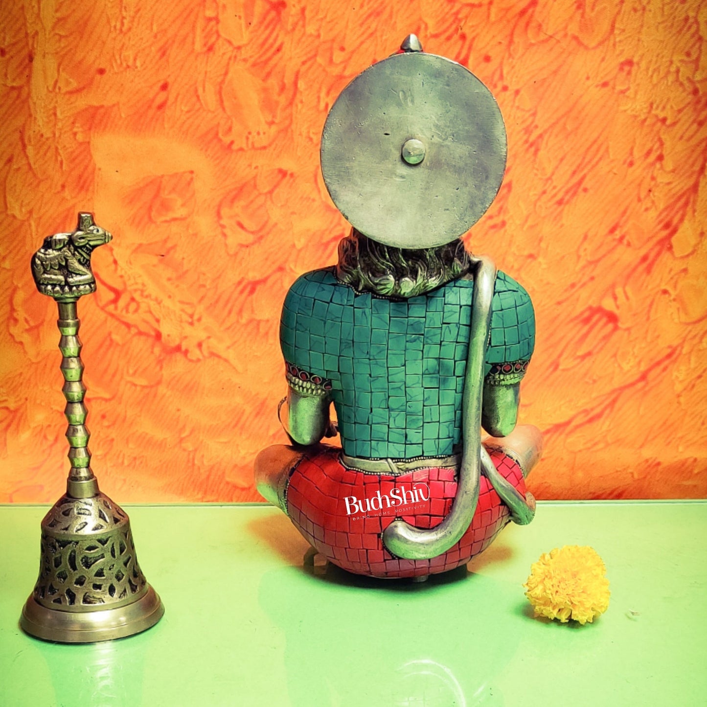 Silver Tone Hanuman Idol with Exquisite Stonework | Divine Presence | 11" Height