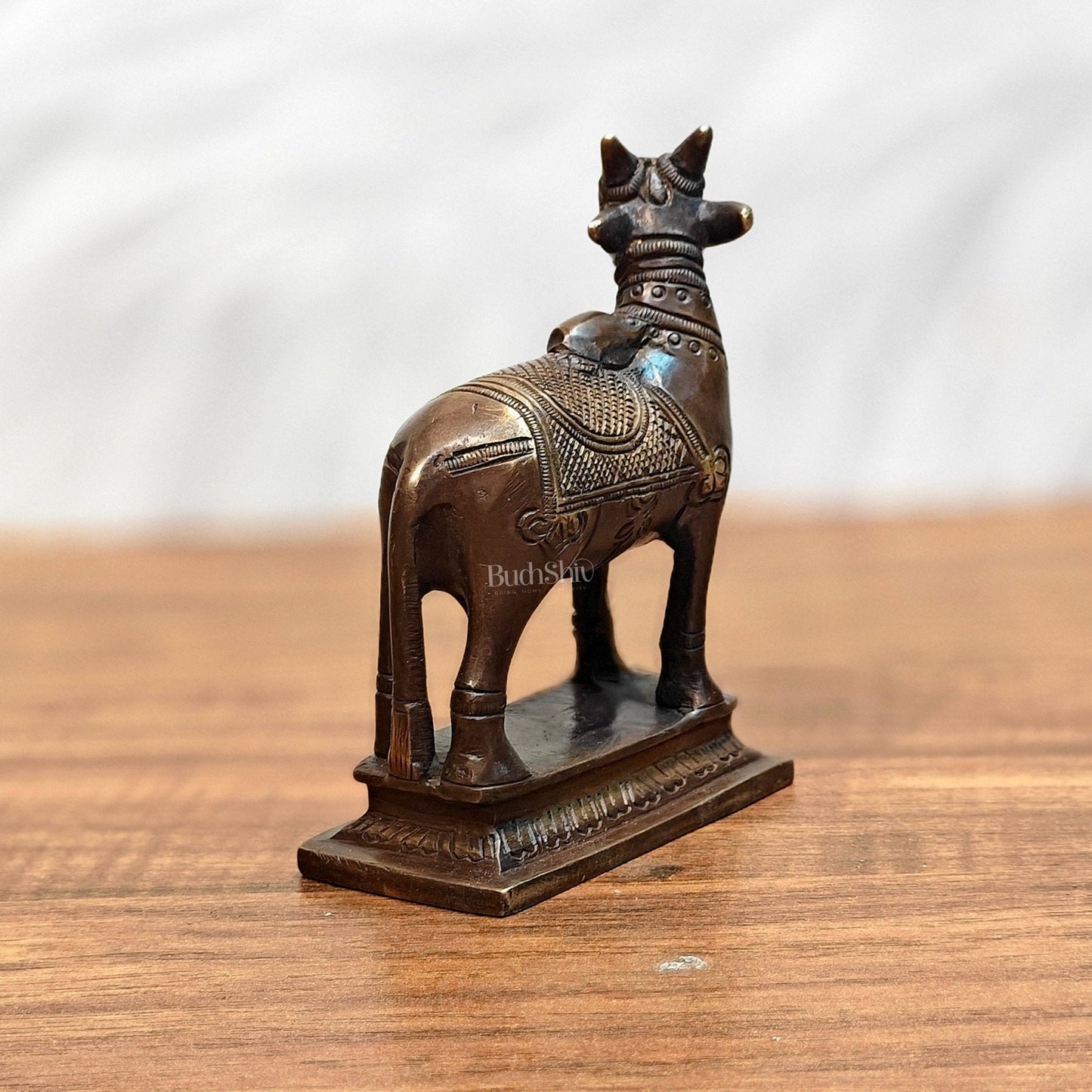 Small Antique Brass Standing Nandi Idol - 4.5 inch