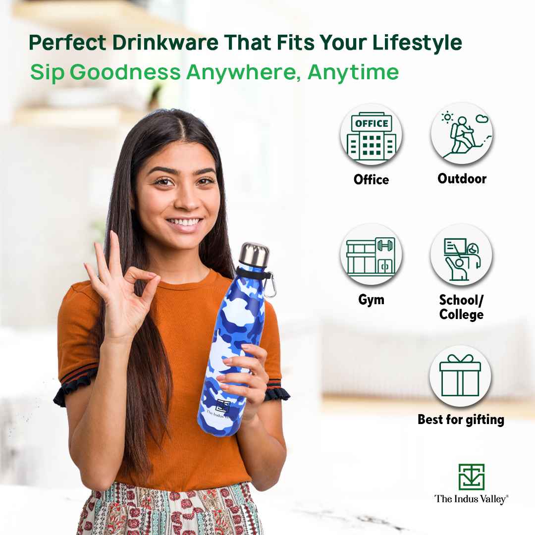 Premium Stainless Steel Camo Printed Vacuum Insulated Water Bottles, Cola Shaped, 1 Litre