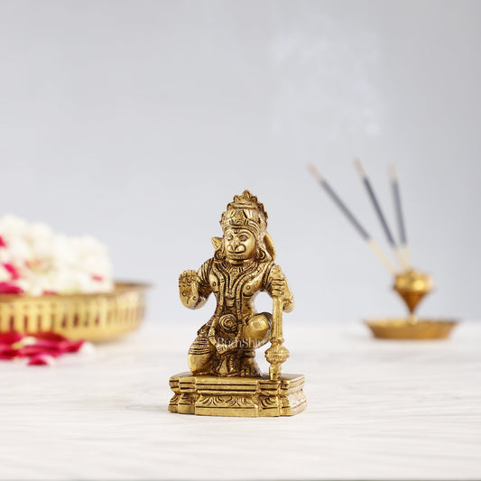 Superfine Brass Blessing Lord Hanuman Murti 4 inch