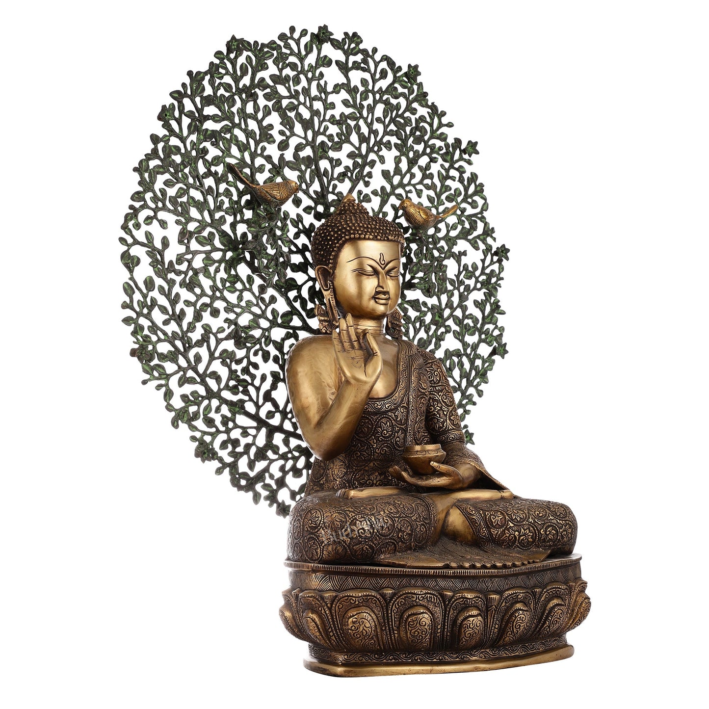 Superfine Brass Buddha with Bodhi Tree Kalpavriksha Statue 30 inch
