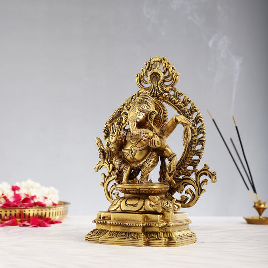 Superfine Brass Dancing Ganesha with Six Arms Idol Statue Murti 11 inch