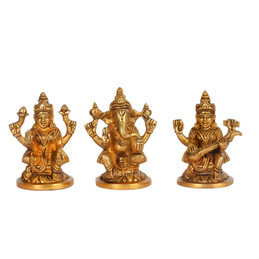 Superfine Brass Ganesha, Lakshmi, Saraswati Idols 3.5 "