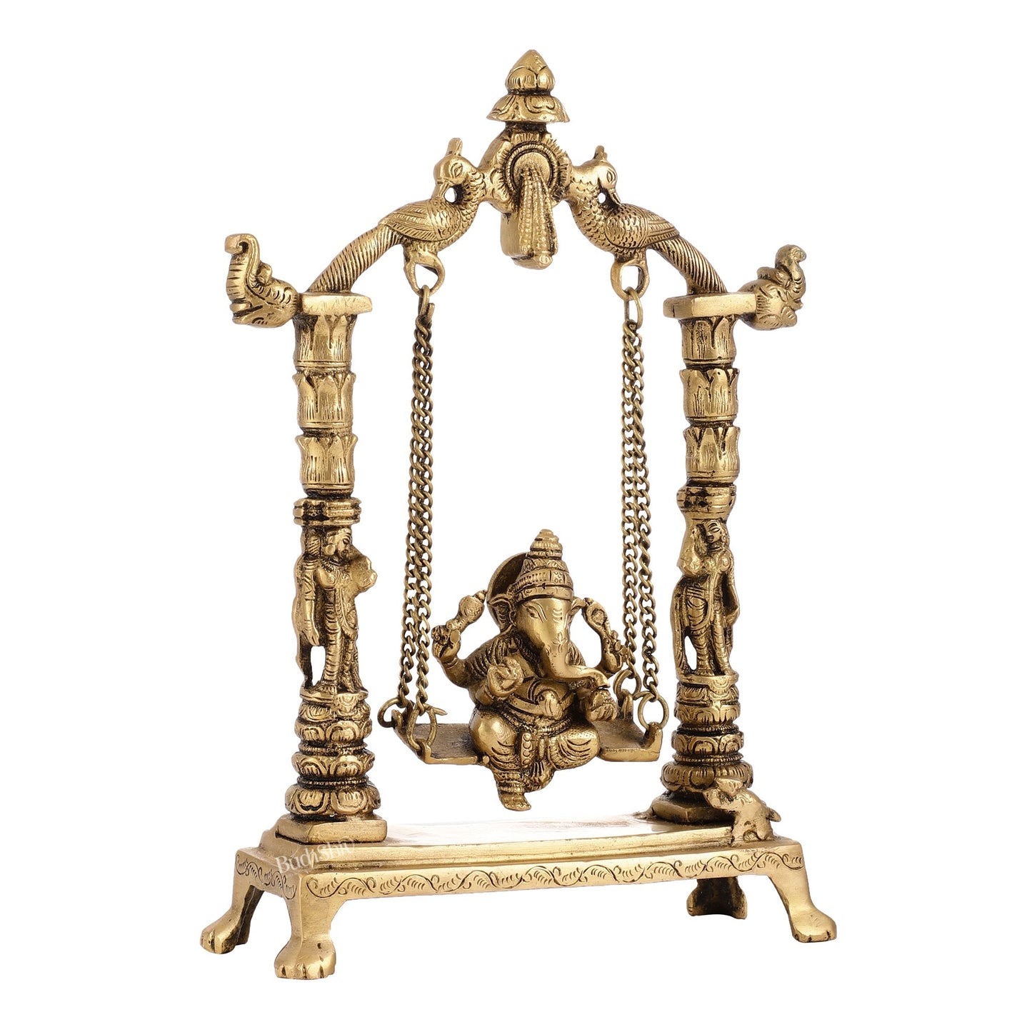 Superfine Brass Ganesha Swing with Engraved Pillars | Height 12 inch
