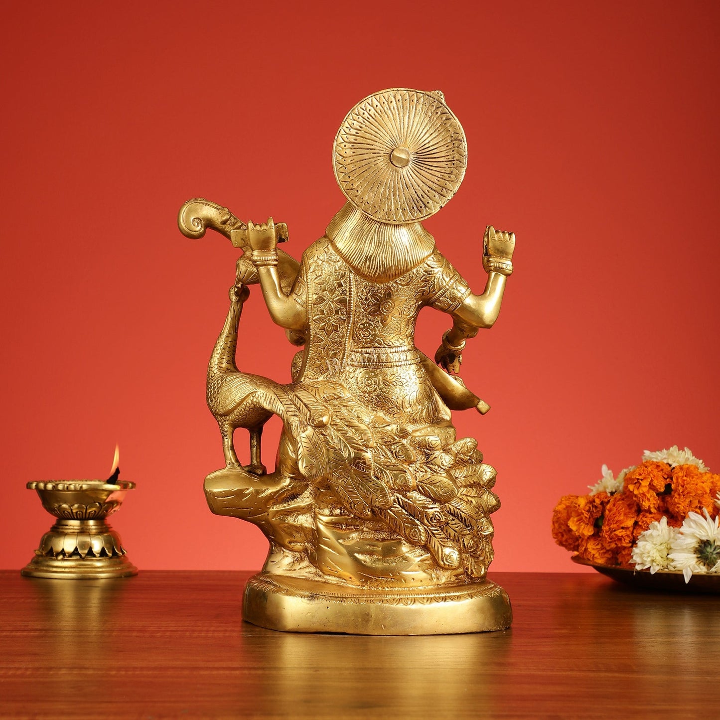 Brass Goddess Saraswati Seated on Swan Idol - 15 Inch