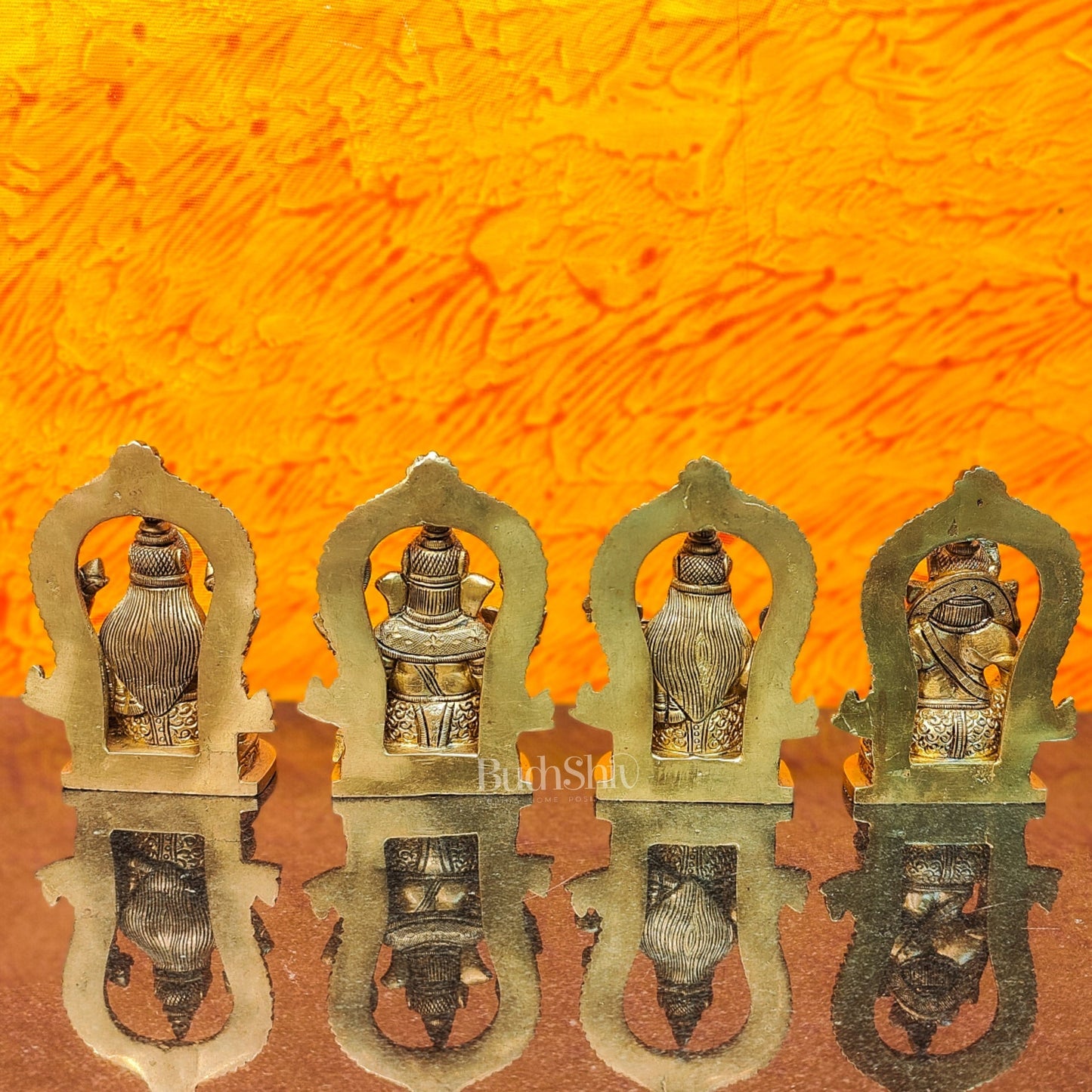 Superfine Brass Idols Set - Ganesha, Kubera, Lakshmi, Saraswati | 4.5" Height | Pooja Temple Decor