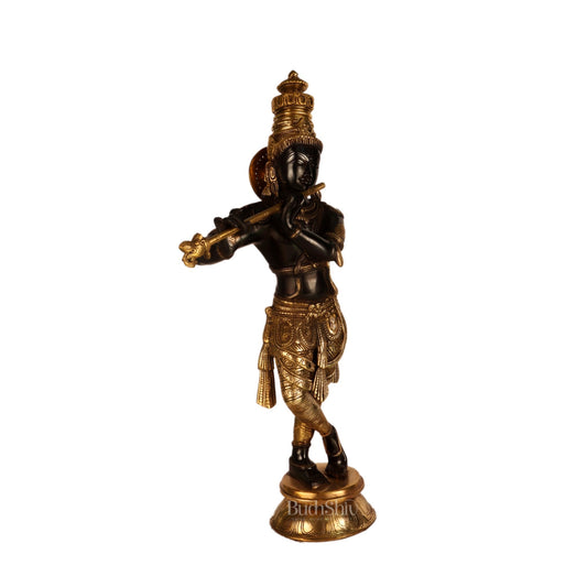 Superfine Brass Krishna Idol Black and Golden Finish | 23 Inch