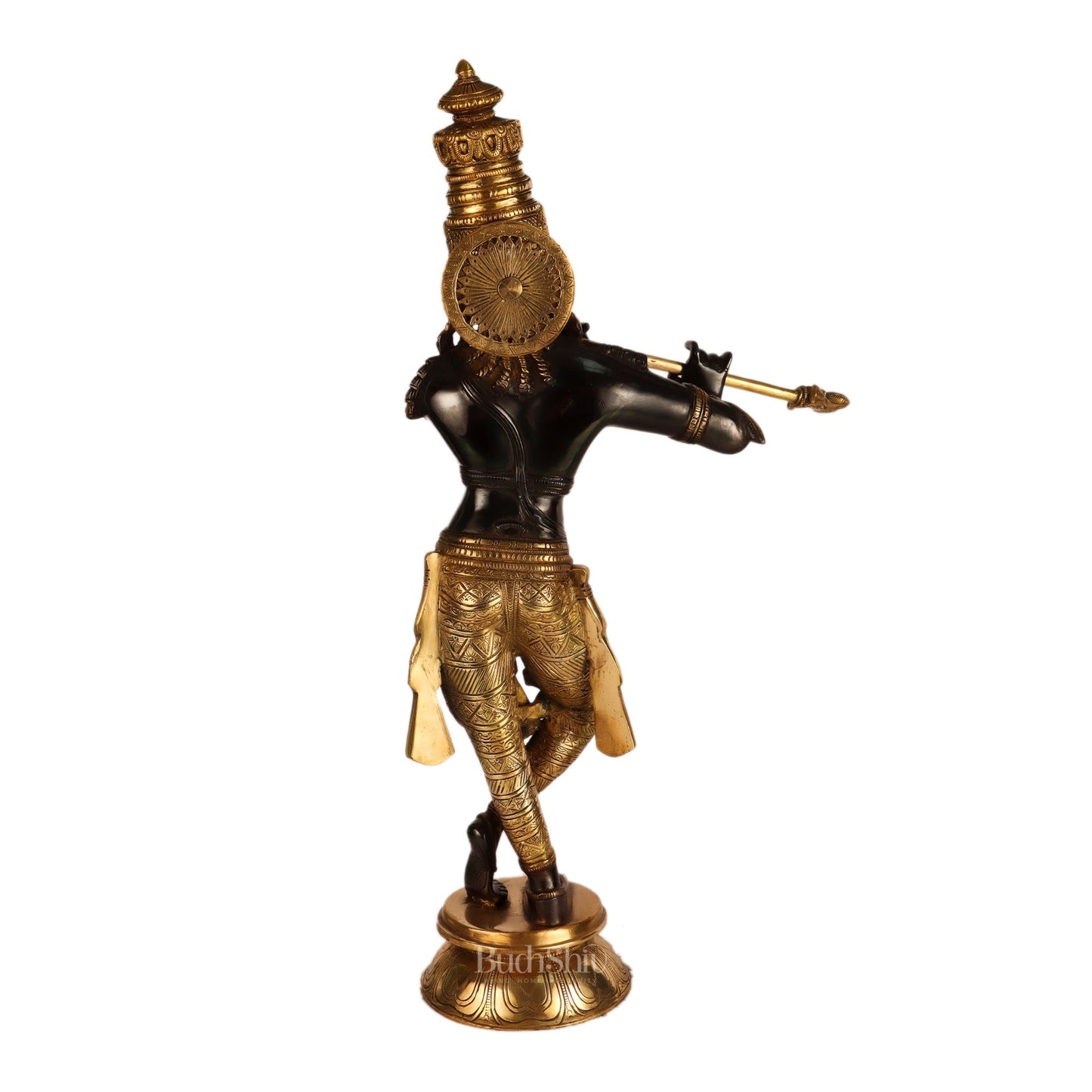 Superfine Brass Krishna Idol Black and Golden Finish | 23 Inch
