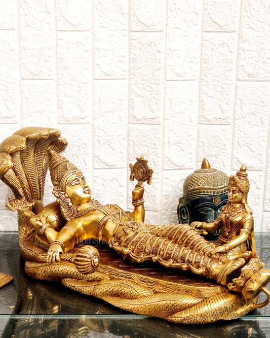 Handcrafted Superfine Brass Lakshmi Narayana Statue - 23 Inch wide