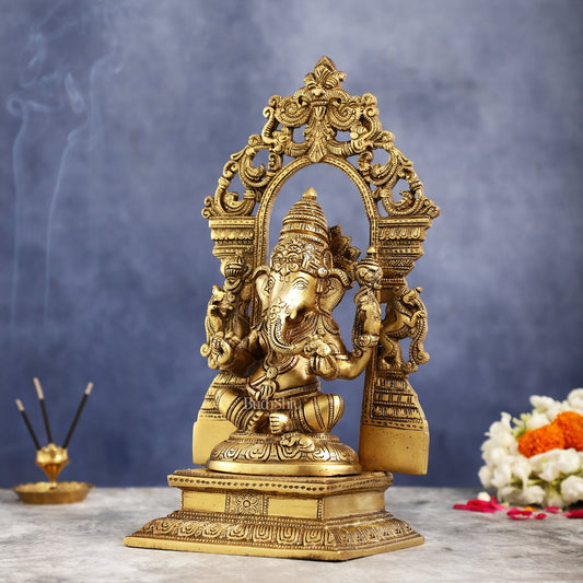 Superfine Brass Lord Ganesha Idol with Frame - 12 inch