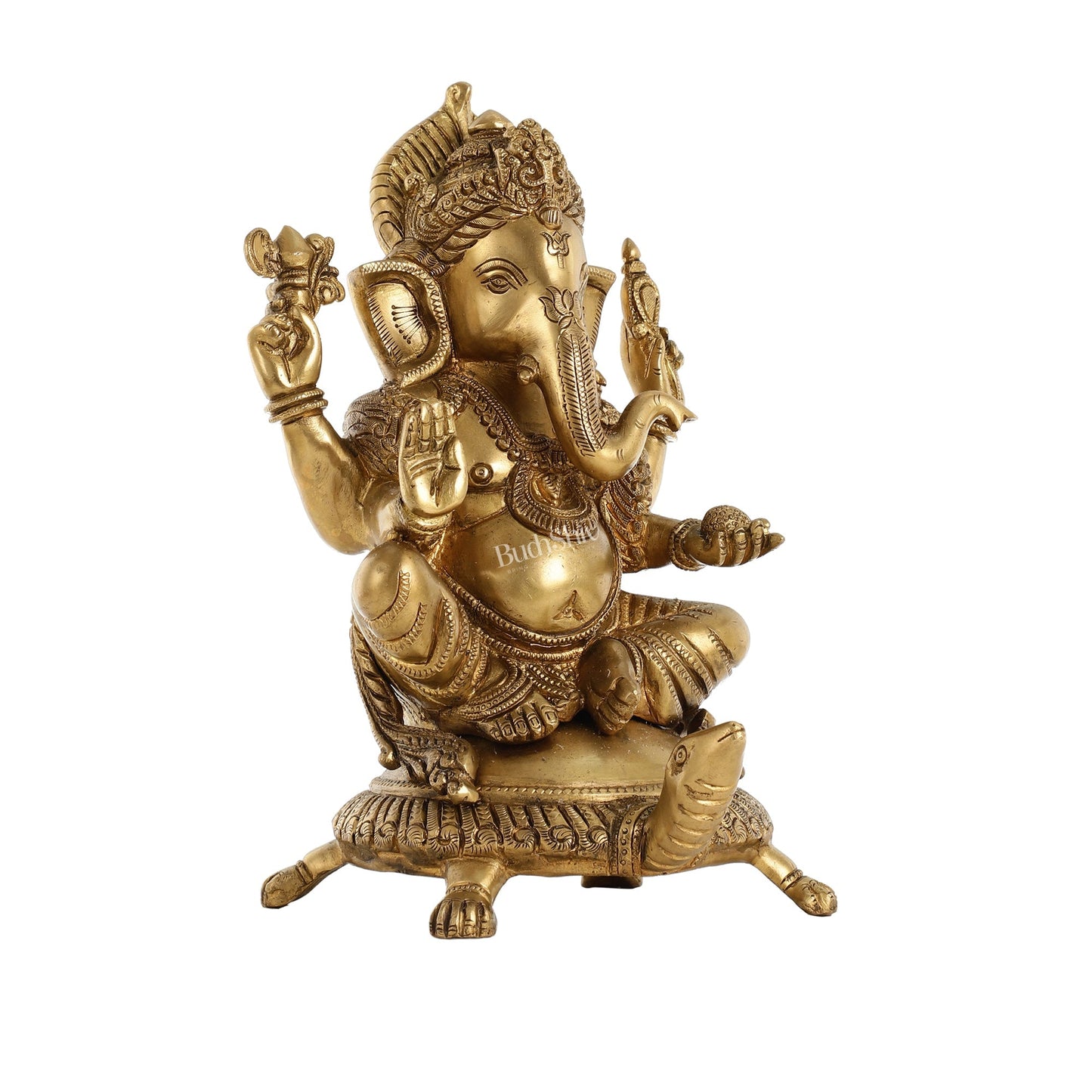 Superfine Brass Lord Ganesha Seated on Tortoise Idol - 13 Inch