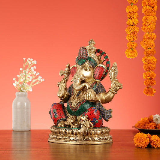 Superfine Brass Lord Ganesha Statue - 12.5 Inch