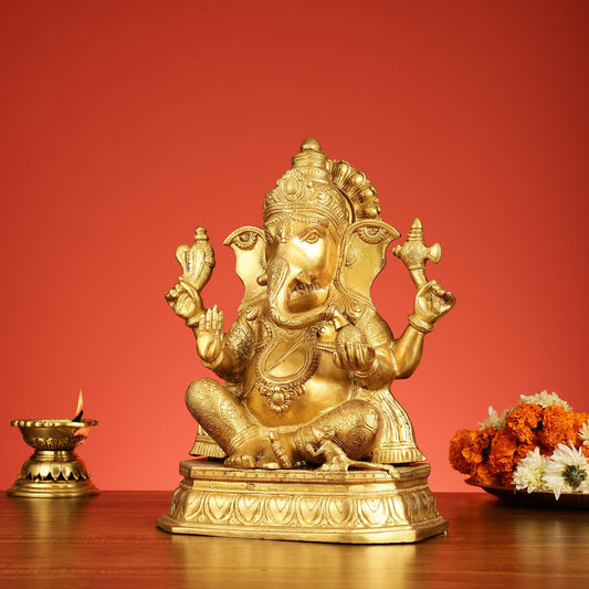 Superfine Brass Lord Ganesha Statue - 15 Inch Height