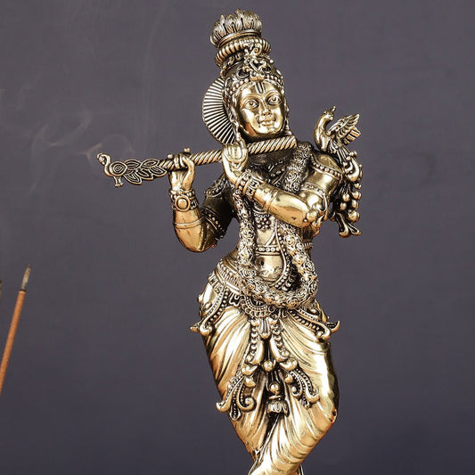 Brass handcrafted Lord Krishna Intricate Idol 10 inch