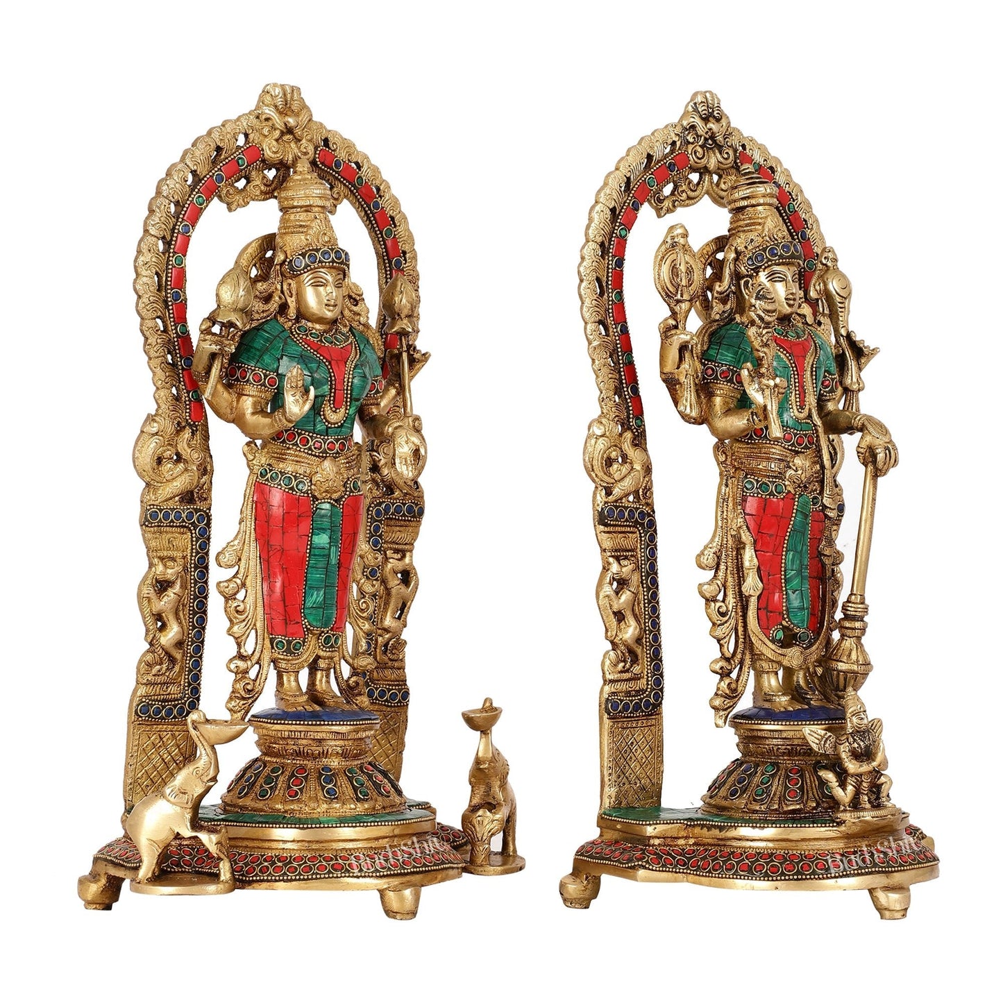 Superfine Brass Lord Vishnu & Goddess Lakshmi Idol Pair with Stonework | 16 inch