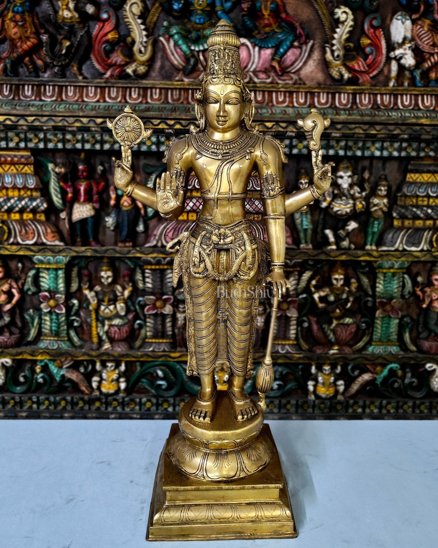 Superfine Brass Lord Vishnu Standing Sculpture - 37 inch