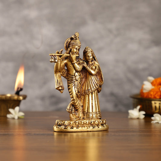 Superfine Brass Radha Krishna Idol - 6 Inch Statue