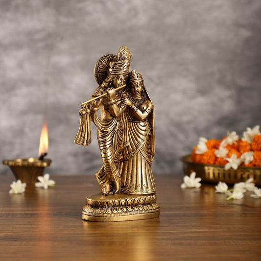 Superfine Brass Radha Krishna Idol - 9 Inch Statue