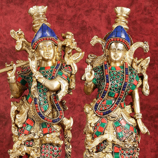 Superfine Brass Radha Krishna Statues | 14" Height | Handcrafted