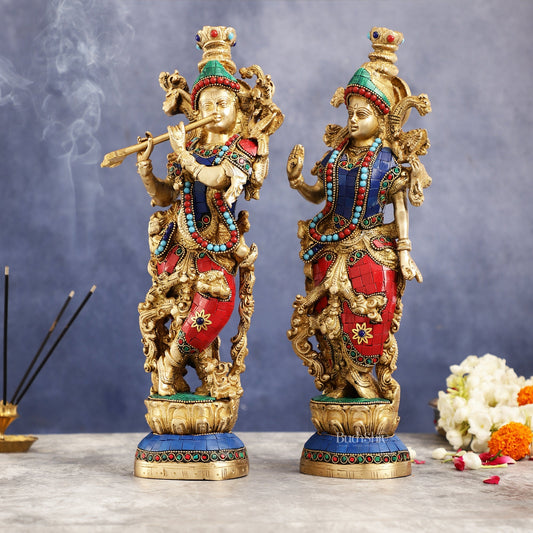 Superfine Brass Radha Krishna Statues | 14" Height | Handcrafted