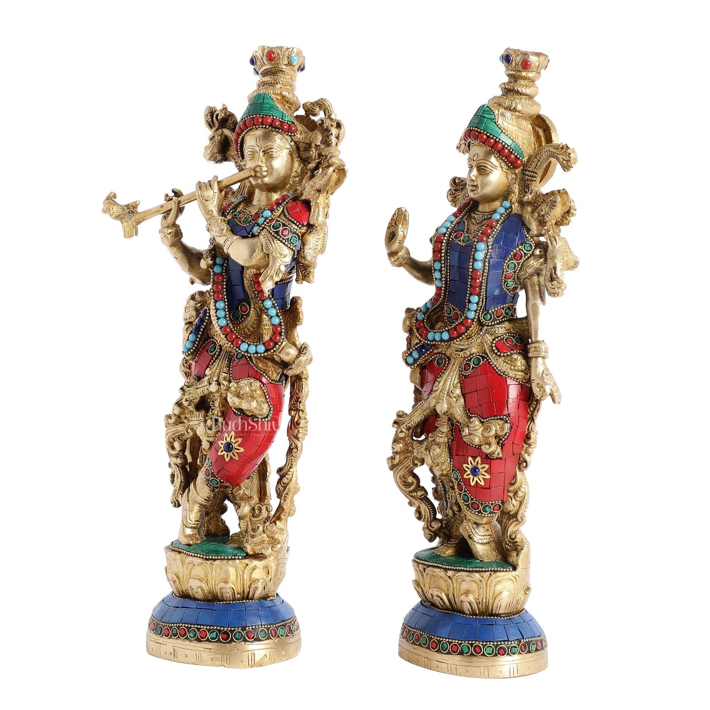 Superfine Brass Radha Krishna Statues | 14" Height | Handcrafted