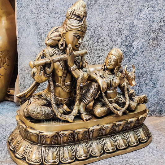 Superfine Brass Radha Krishna with Cow | Height 14 Inch