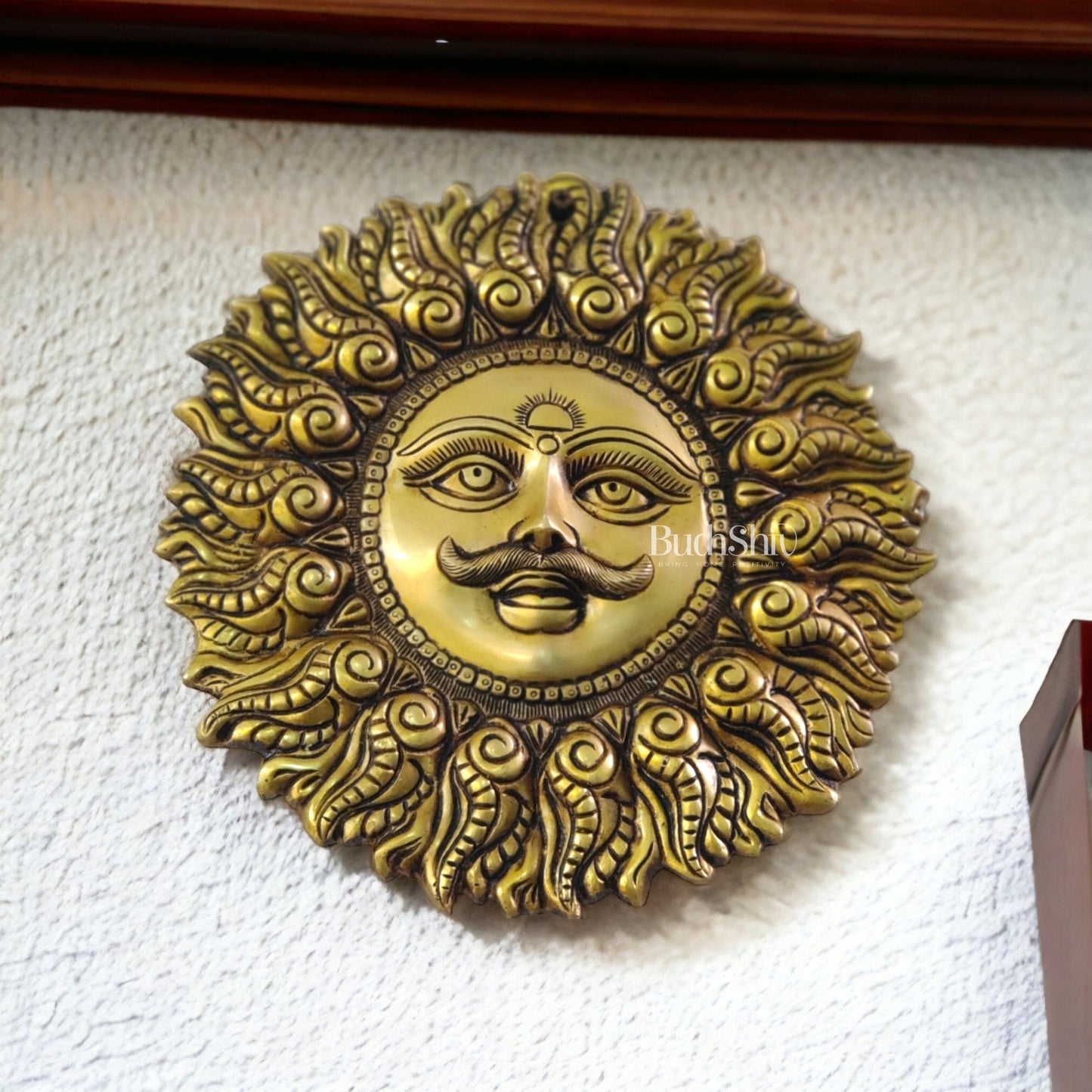 Superfine Brass Surya dev wall hanging 11"