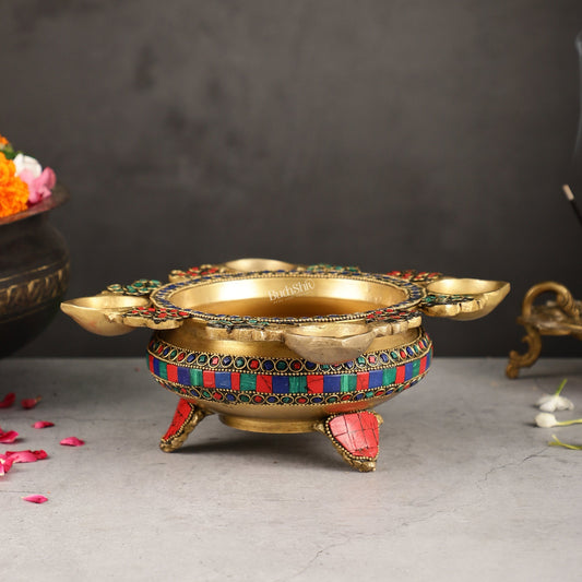 Superfine Brass Urli with Diyas 9.5 inch