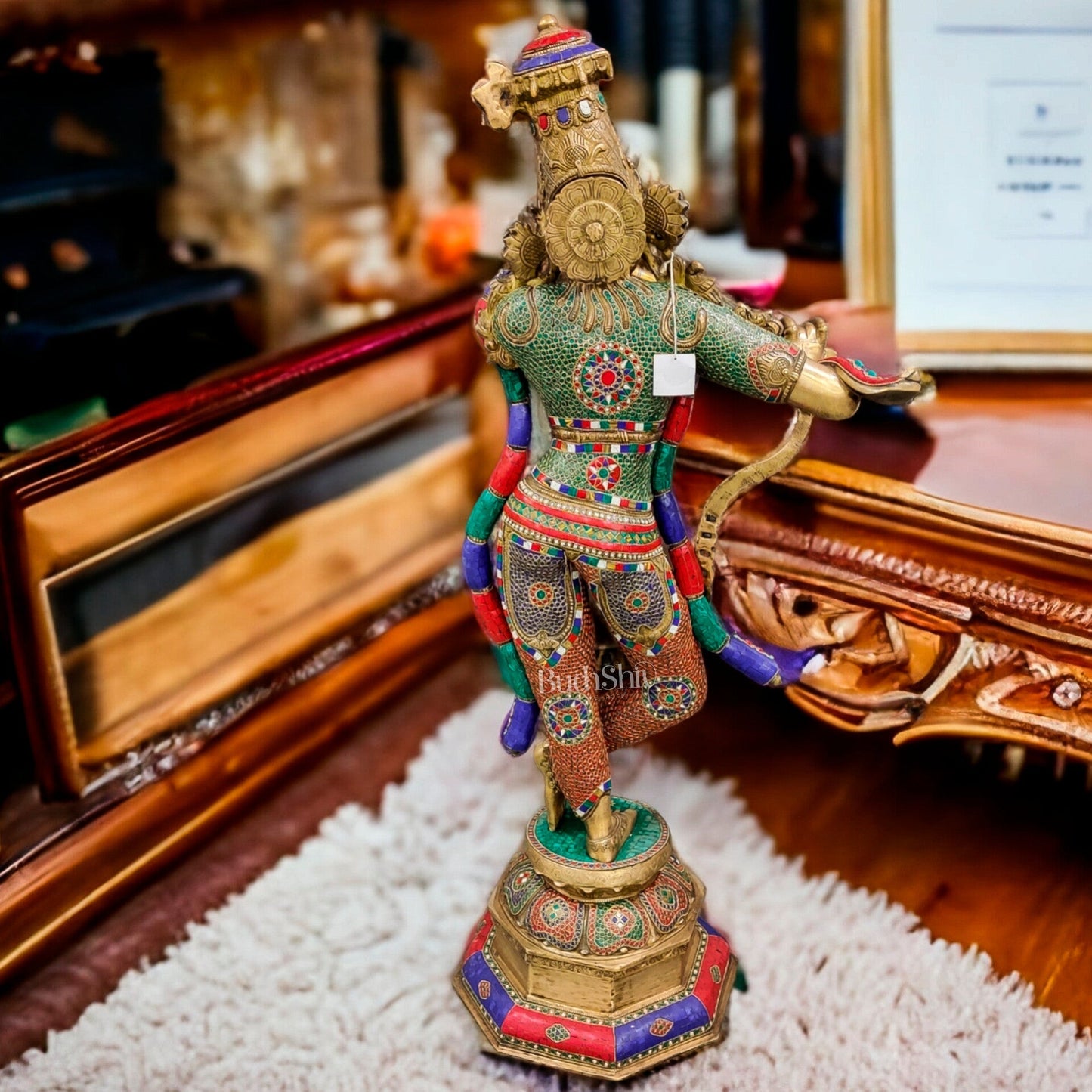 Superfine Handcrafted Krishna Sculpture | Premium Quality Brass | Multi Layered Stonework 45"