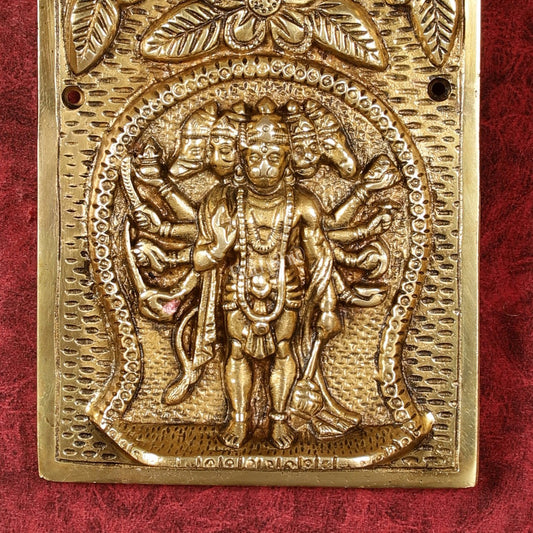 Superfine Standing Panchmukhi Hanuman Brass Wall Hanging - 9-inch