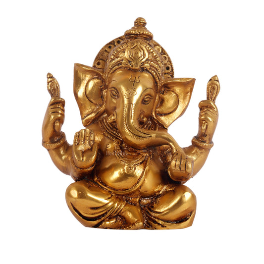 Exquisite Taj Ganesha Brass Idol with Gold finish 6"