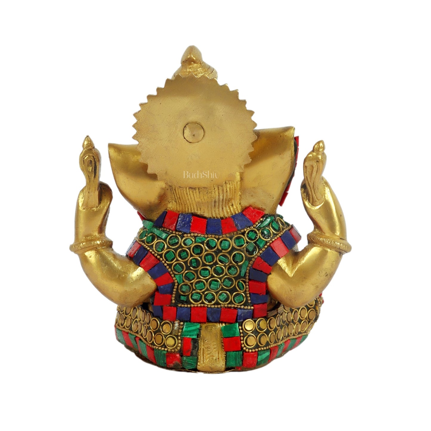 Unique Taj Ganesha Brass Sculpture with meenakari stonework 6"
