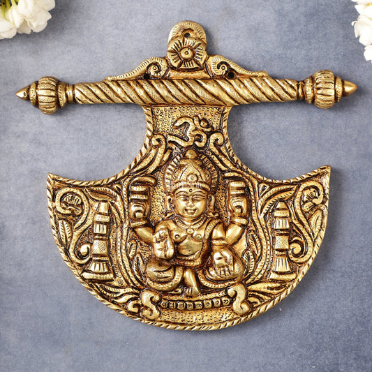 Traditional Brass Goddess Lakshmi Wall Hanging - 8x8.5 inch
