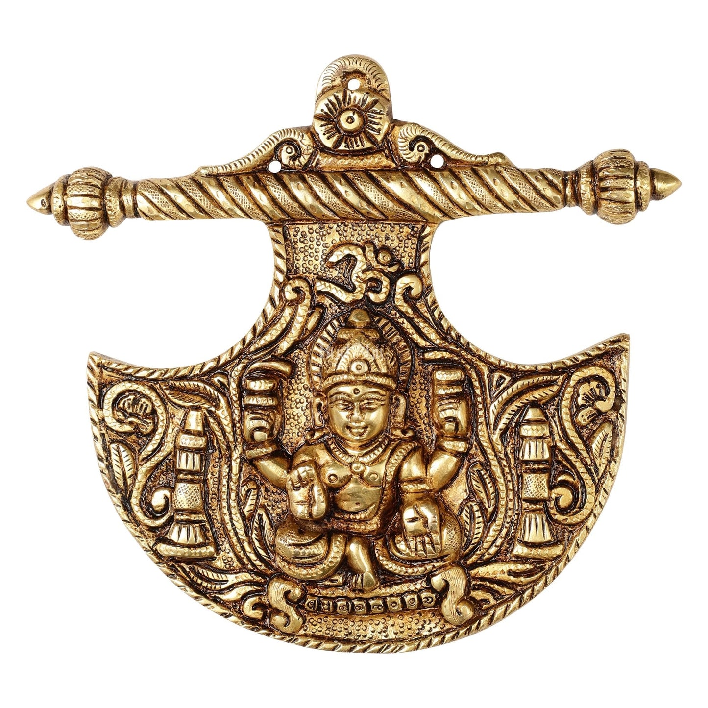 Traditional Brass Goddess Lakshmi Wall Hanging - 8x8.5 inch
