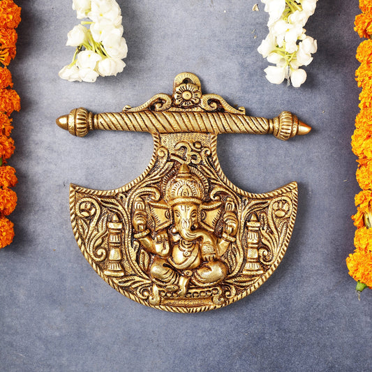 Traditional Brass Lord Ganesha Wall Hanging - 8x8.5 inch