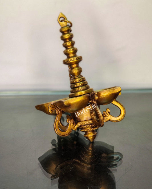 Traditional Hanging Brass Panchdeep Lamp - 17.5" Height