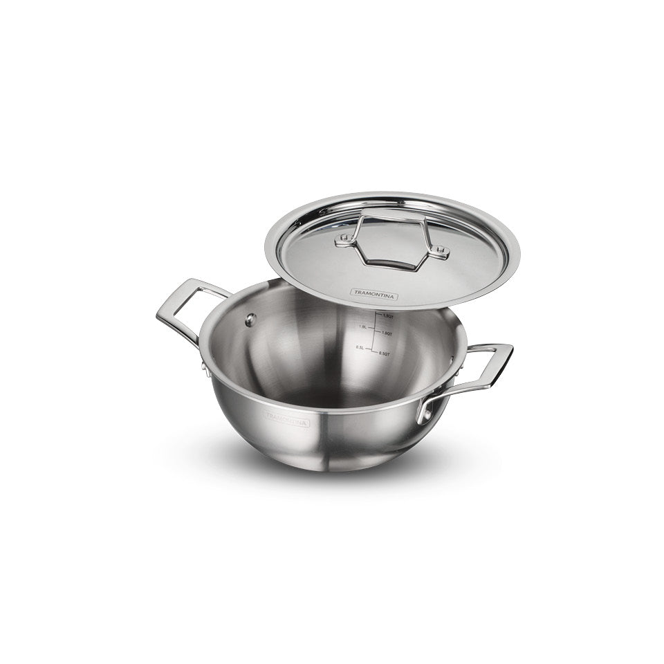 Aeion 20cm Stainless Steel Tri-Ply Extra Deep Kadai with SS Lid - 2.3L