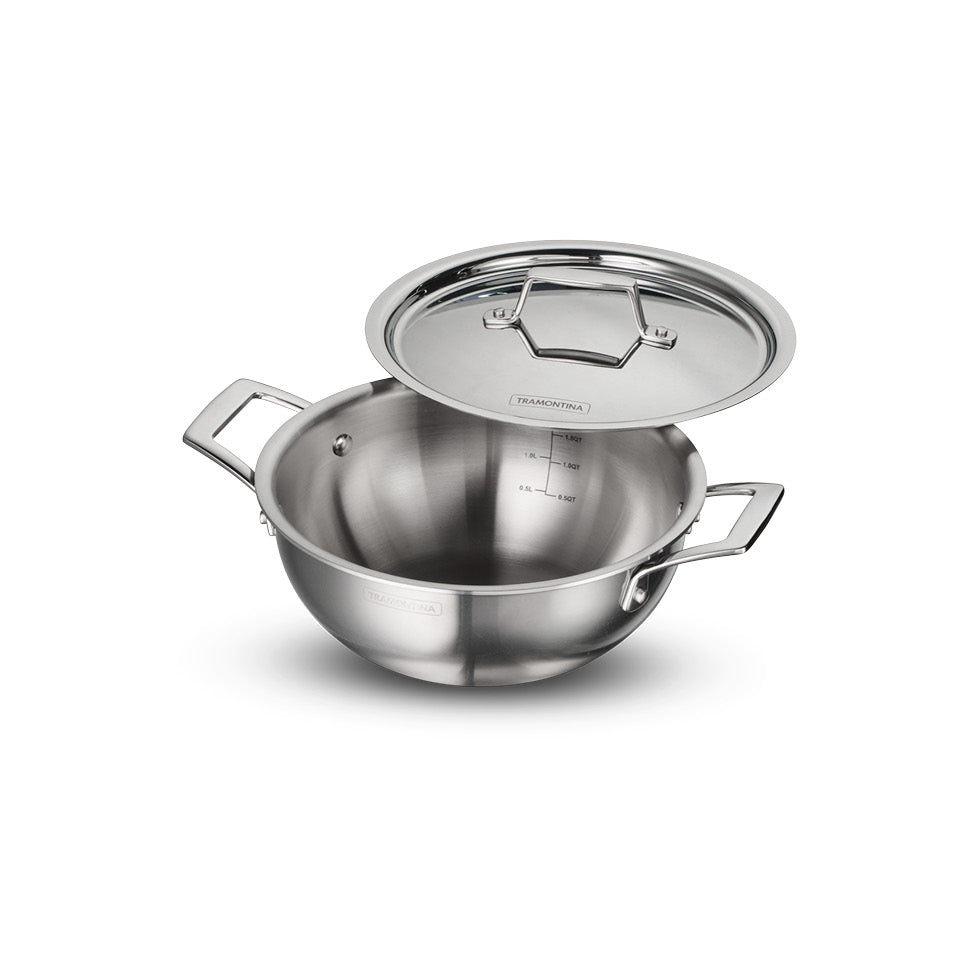Aeion 22cm Stainless Steel Tri-Ply Extra Deep Kadai with SS Lid - 3.0L