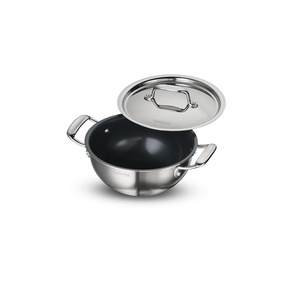 Fusao EX+ 20cm Ceramic Stainless Steel Tri-Ply Extra Deep Kadai with SS Lid - 2.3L